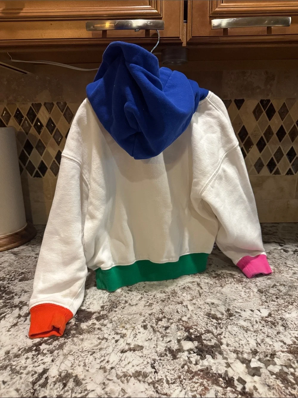Ralph Lauren White Hoodie with Blue Hood & Green Hem - Polo Bear Graphic